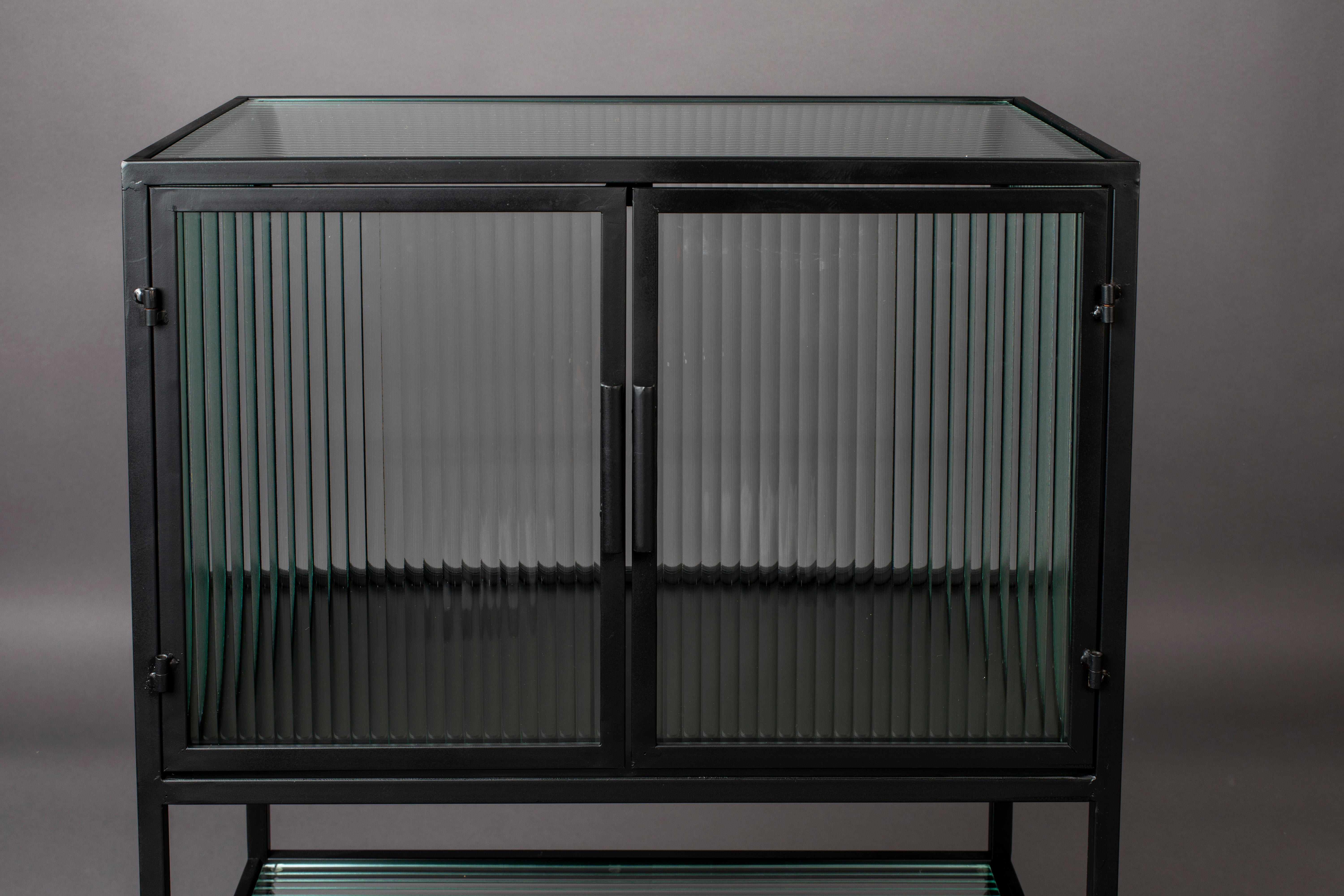 Dutchbone Boli Black Steel & Ribbed Glass Cabinet Small